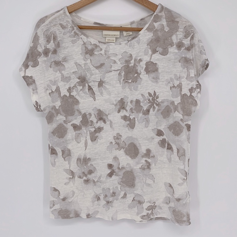 Cynthia Rowley 100% Linen Watercolor Floral Short Sleeve Tee